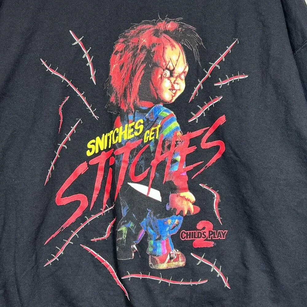 Universal Studios Hollywood Chucky SNITCHES GET STITCHES Men’s 2XL Black Hoodie
